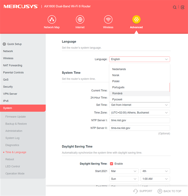 Setting the language on the Mercusys MR70X