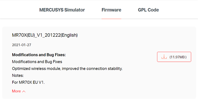 Updating the firmware on the Mercusys MR70X is a manual process