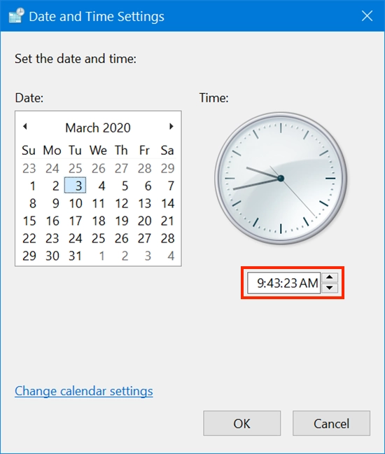 Modify the time in Date and Time Settings