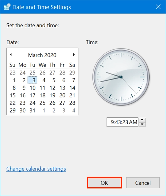 Press OK and the new time and date are saved