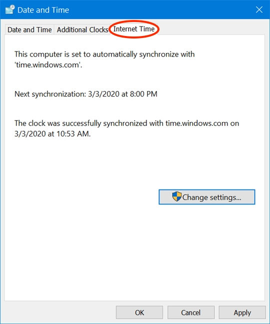 Access Internet Time in the Date and Time window