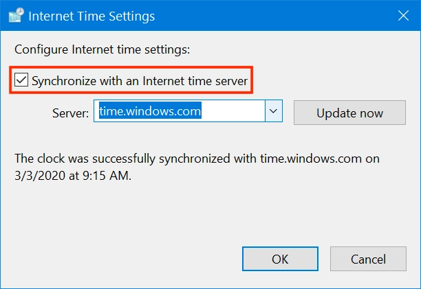 Check the box to sync your time