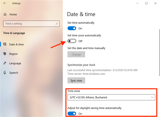 Turn off the switch to configure the time zone settings