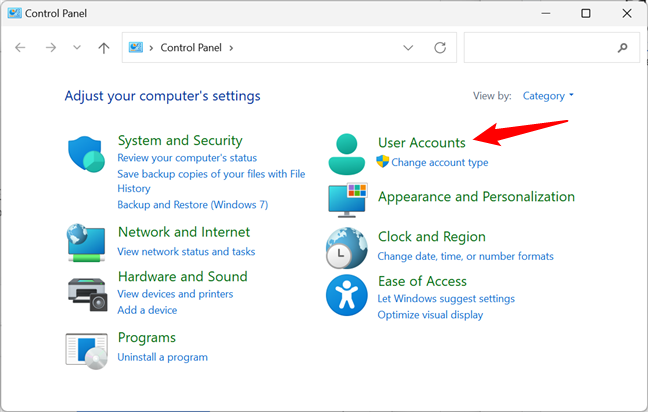 The User Accounts entry from the Control Panel