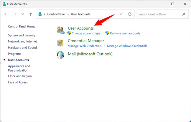 Opening the User Accounts settings