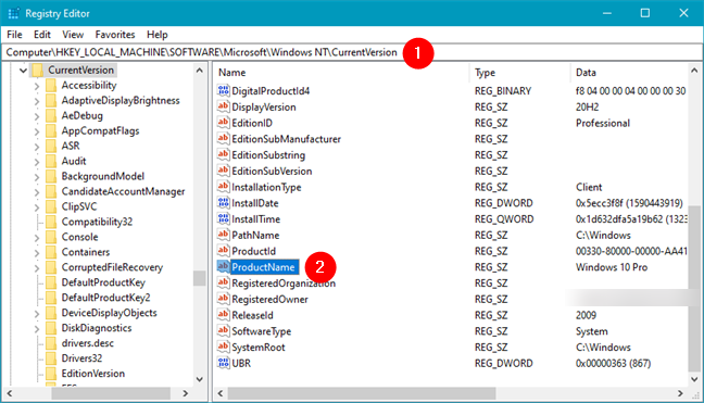 How to tell what Windows you have: ProductName in Windows Registry
