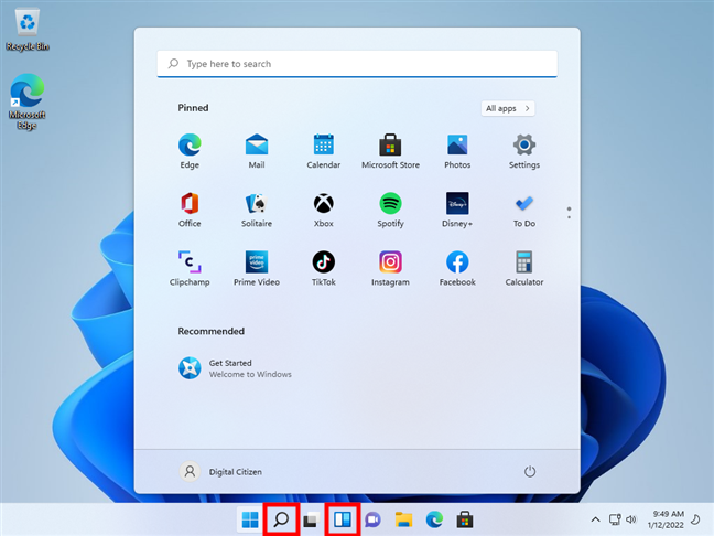Windows 11 desktop and Start Menu