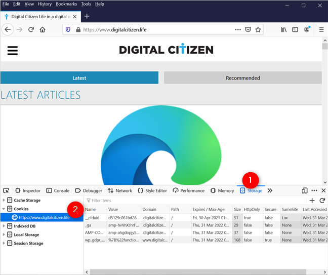 How to view cookies in Firefox for the website you're visiting