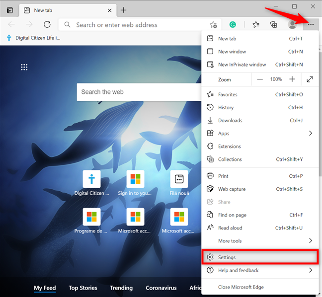 Access Settings to change the Microsoft Edge default download location