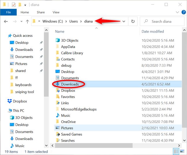 The Microsoft Edge default download location