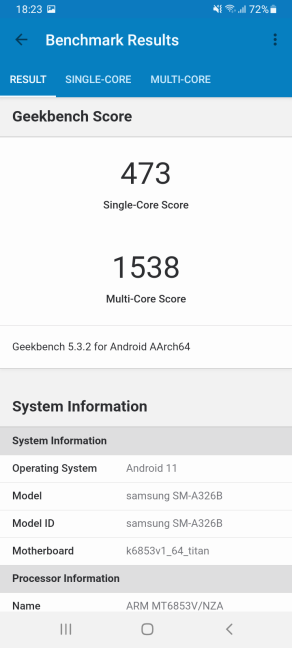Samsung Galaxy A32 5G: Geekbench score