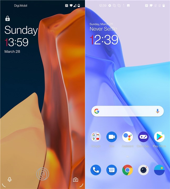 The lock screen and the home screen of the OnePlus 9