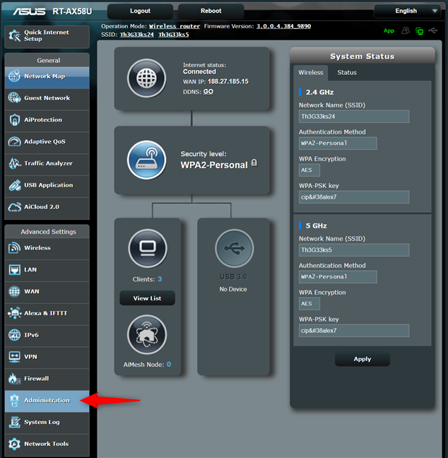 In the ASUS firmware, go to Administration