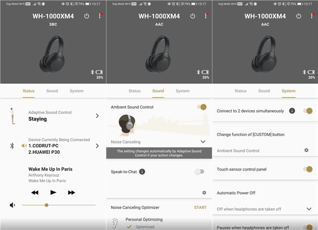 The Sony Headphones Connect app for Android