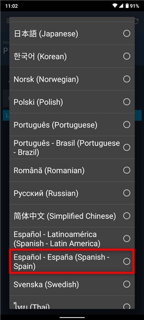 Tap on the language you want to use on Steam for Android