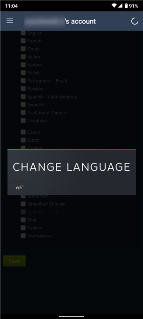 The Steam language change is applied after the loading screen