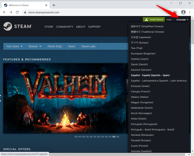 How to change the Steam language before login
