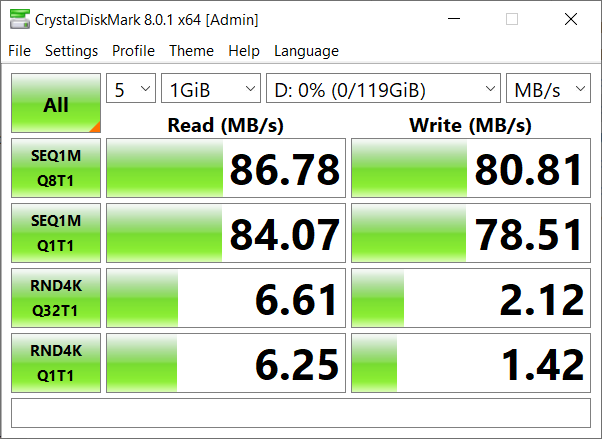 Benchmark results when using UHS-I class speeds