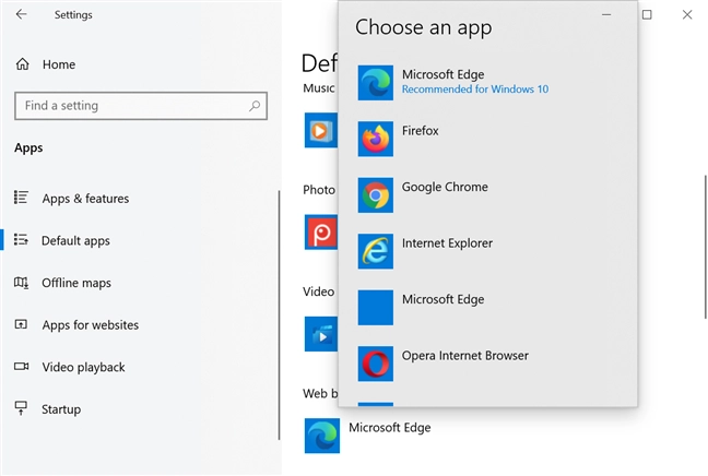 How to change the default browser in Windows 10