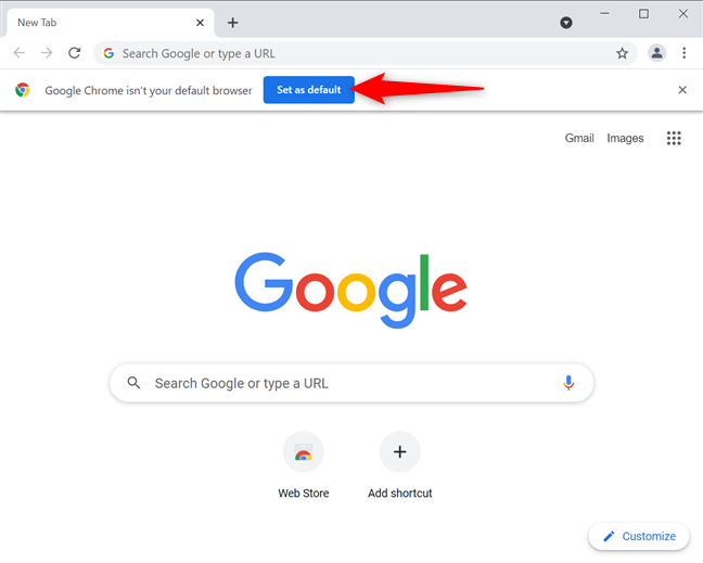 Press Set as default in Google Chrome