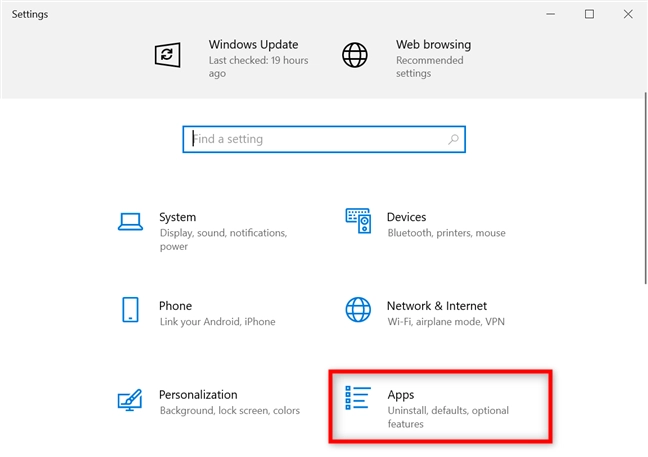 In the Windows 10 Settings, go to Apps