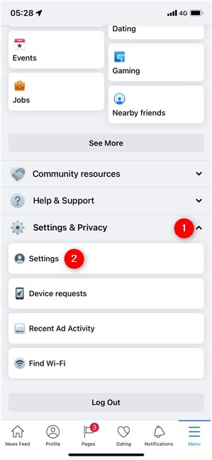Access Settings under Settings and Privacy
