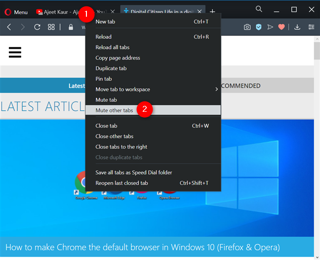 Mute other tabs in Opera