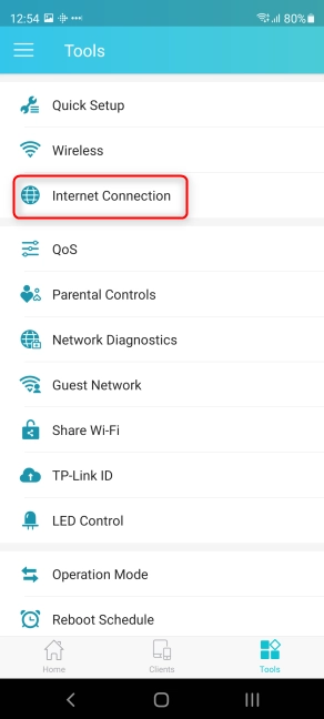Tap on Internet Connection