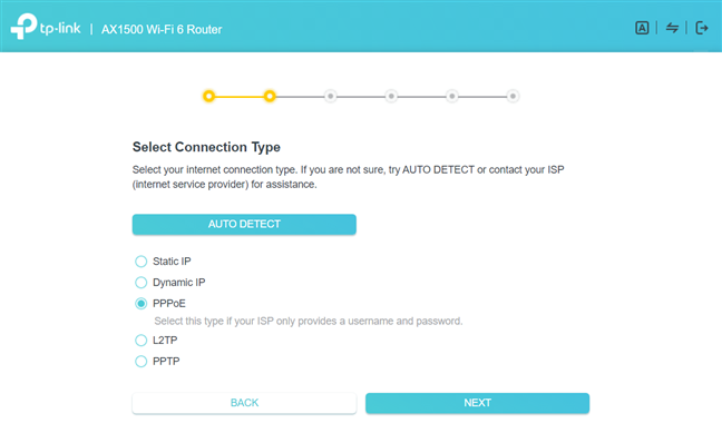 Select PPPoE as the internet connection type