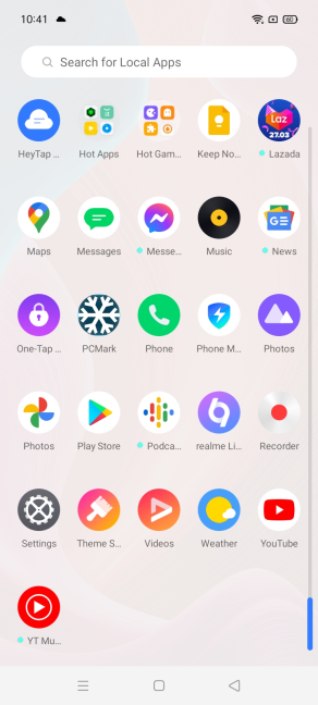 Apps preinstalled on the realme C21