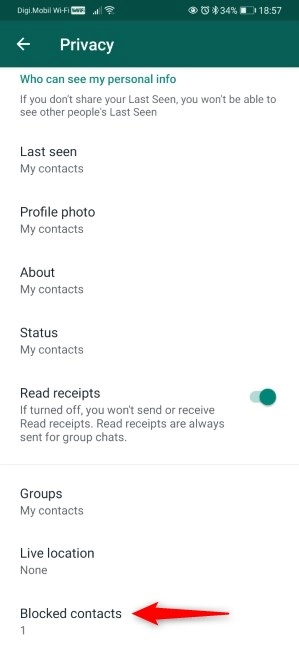Blocked contacts on WhatsApp for Android