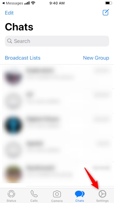 The Settings button in WhatsApp for iPhone
