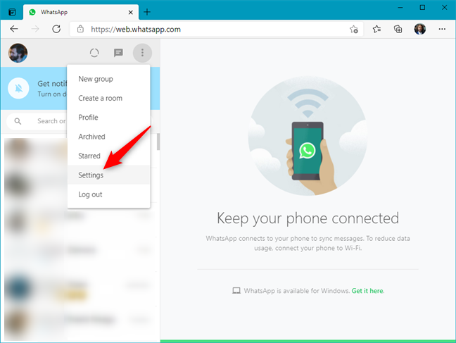 Settings in WhatsApp Web