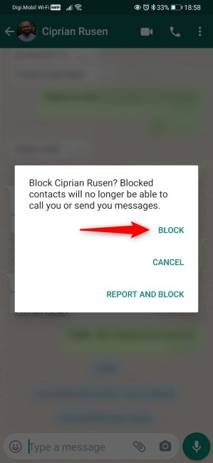 Confirming the WhatsApp blocking