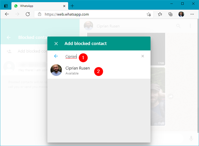 Add blocked contact in WhatsApp Web