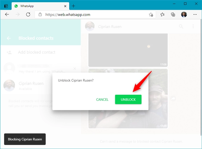 How to unblock someone in WhatsApp Web