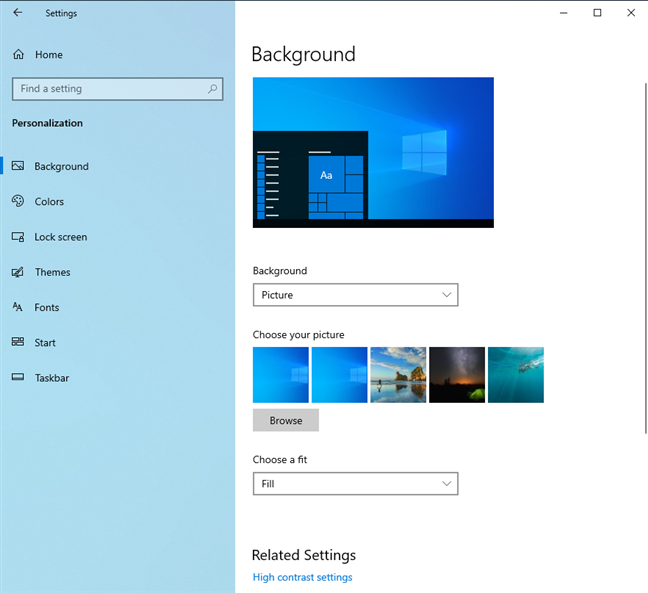 Windows 10 Personalization settings