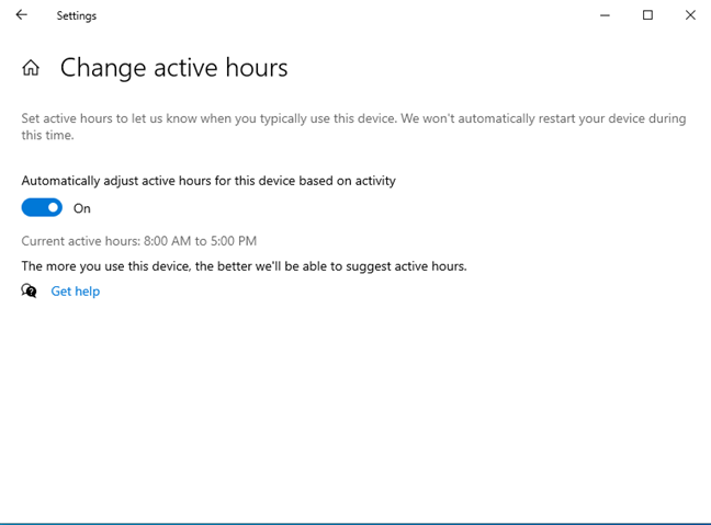 Setting active hours prevents restarts for installing updates