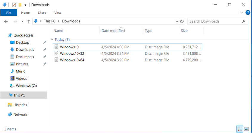 Windows 10 ISO files for different architectures