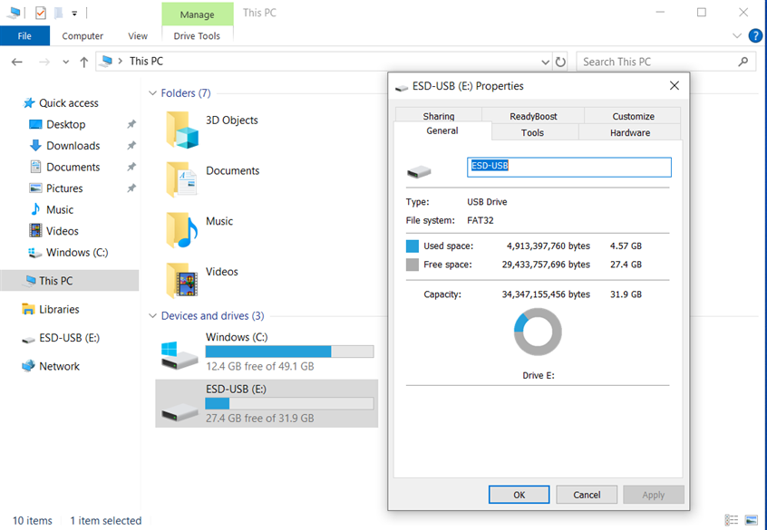 The flash drive with the Windows 10 Setup