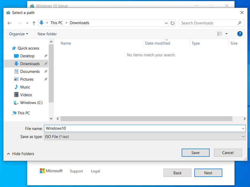 Save the Windows 10 ISO file