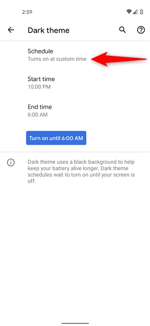 Schedule when the Android Dark theme starts automatically