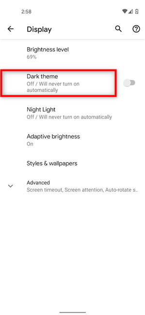 Access the Dark theme settings