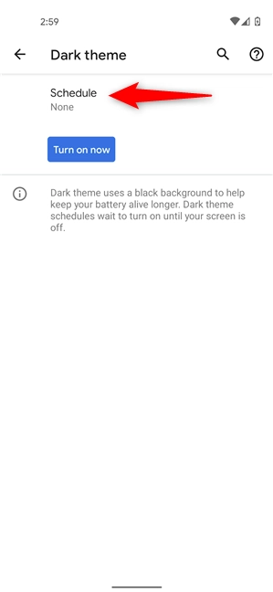 Schedule when Dark theme starts on stock Android