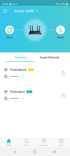 The Tether app works with TP-Link Archer AX50
