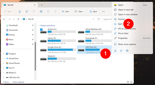 Right-click and choose Eject
