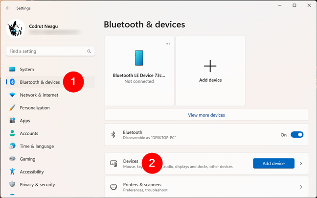 In Windows 11's Settings, go to Bluetooth & devices > Devices