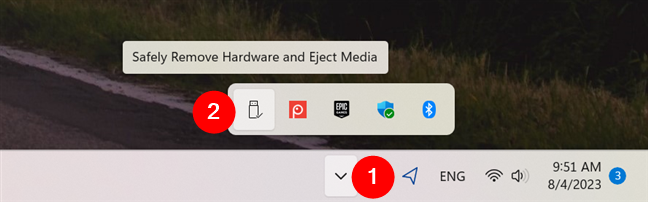 Finding the Safely Remove Hardware and Eject Media icon