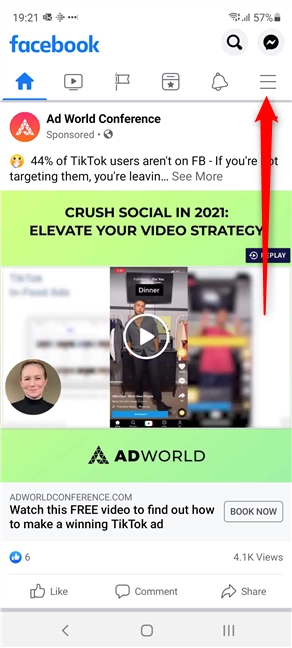 Tap the hamburger button
