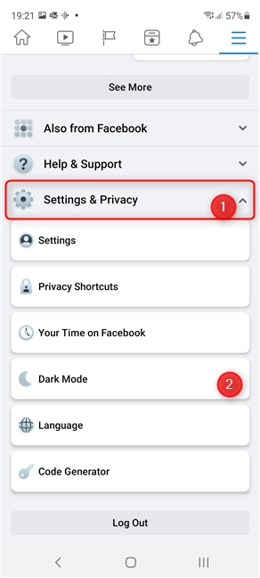 Tap Settings & Privacy, and then Dark Mode